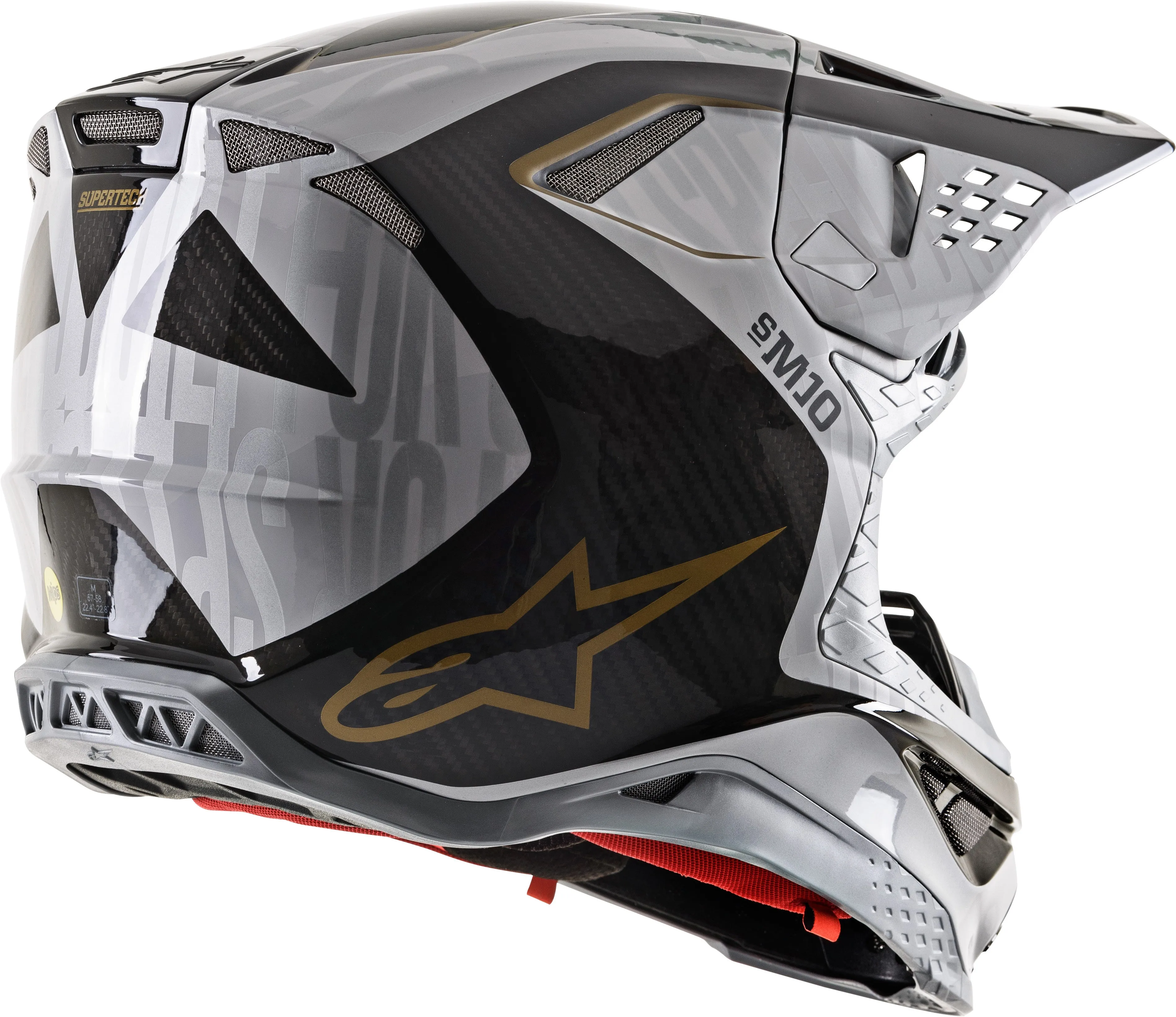 ALPINESTARS S.TECH S-M10 ALLOY HELMET SILVER/BLACK/CARBON/GOLD 2X 8301720-1909-2X