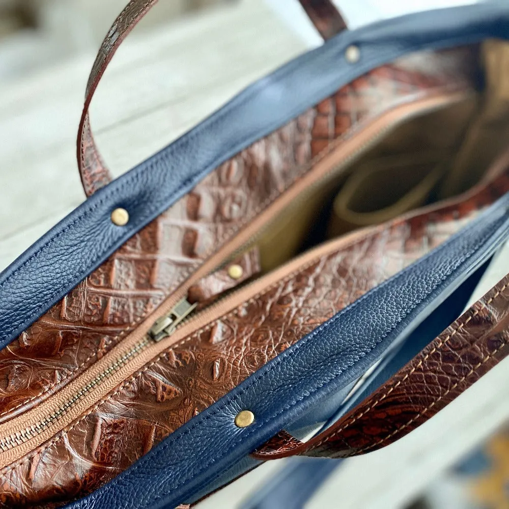 Archive in Navy Blue, Croc Brown