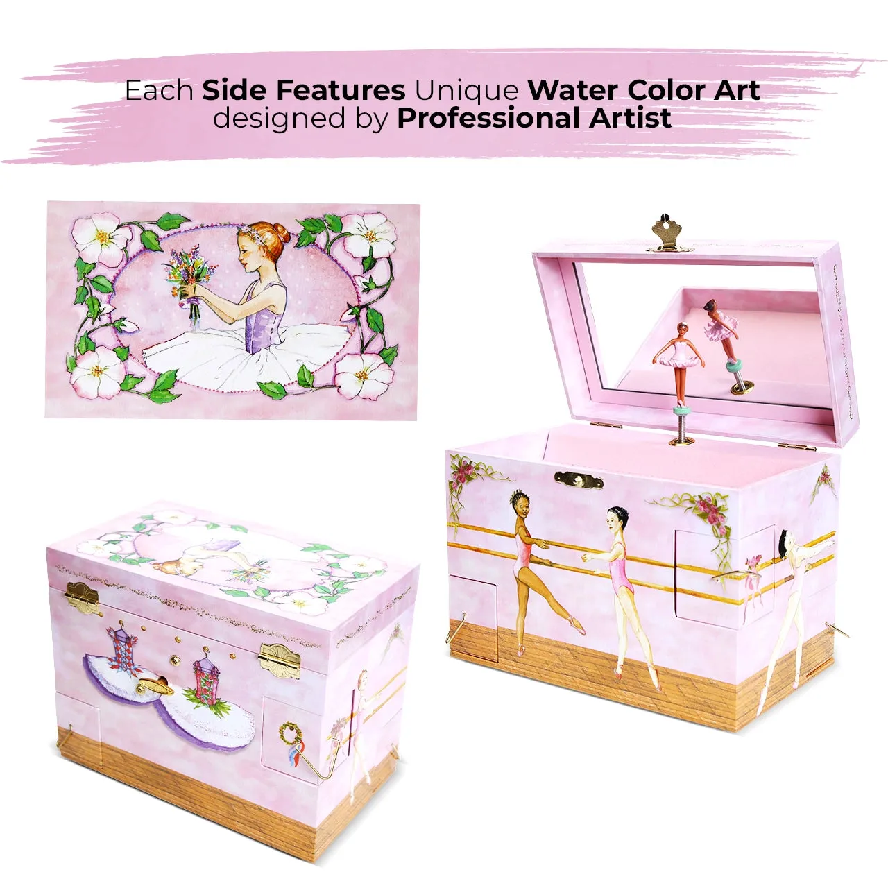 Ballet School Jewelry Box with Black Ballerina Figurine