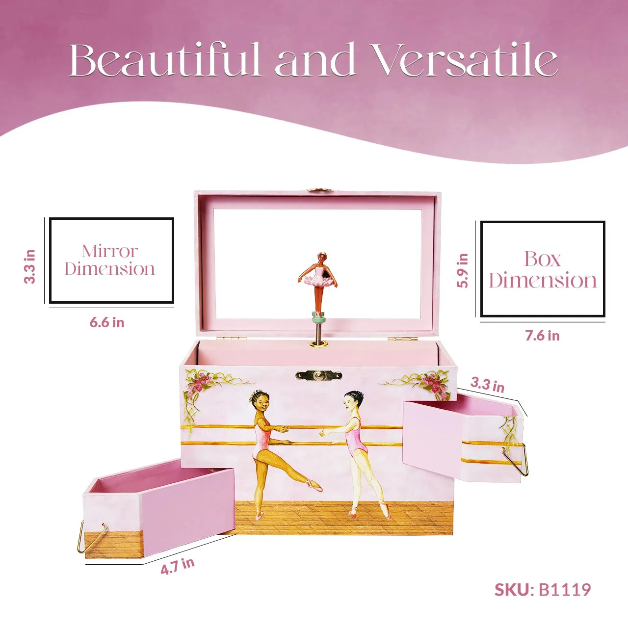 Ballet School Jewelry Box with Black Ballerina Figurine