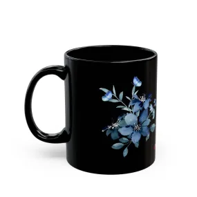 Black Ceramic Mug with Blue flower