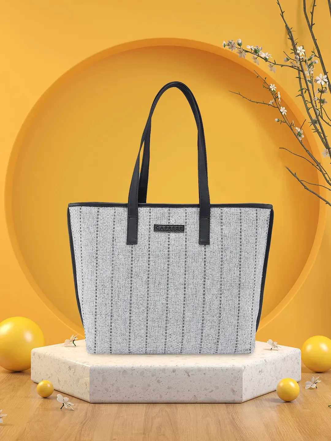 Caprese Evana Tote Medium Striped Women'S Handbag Silver