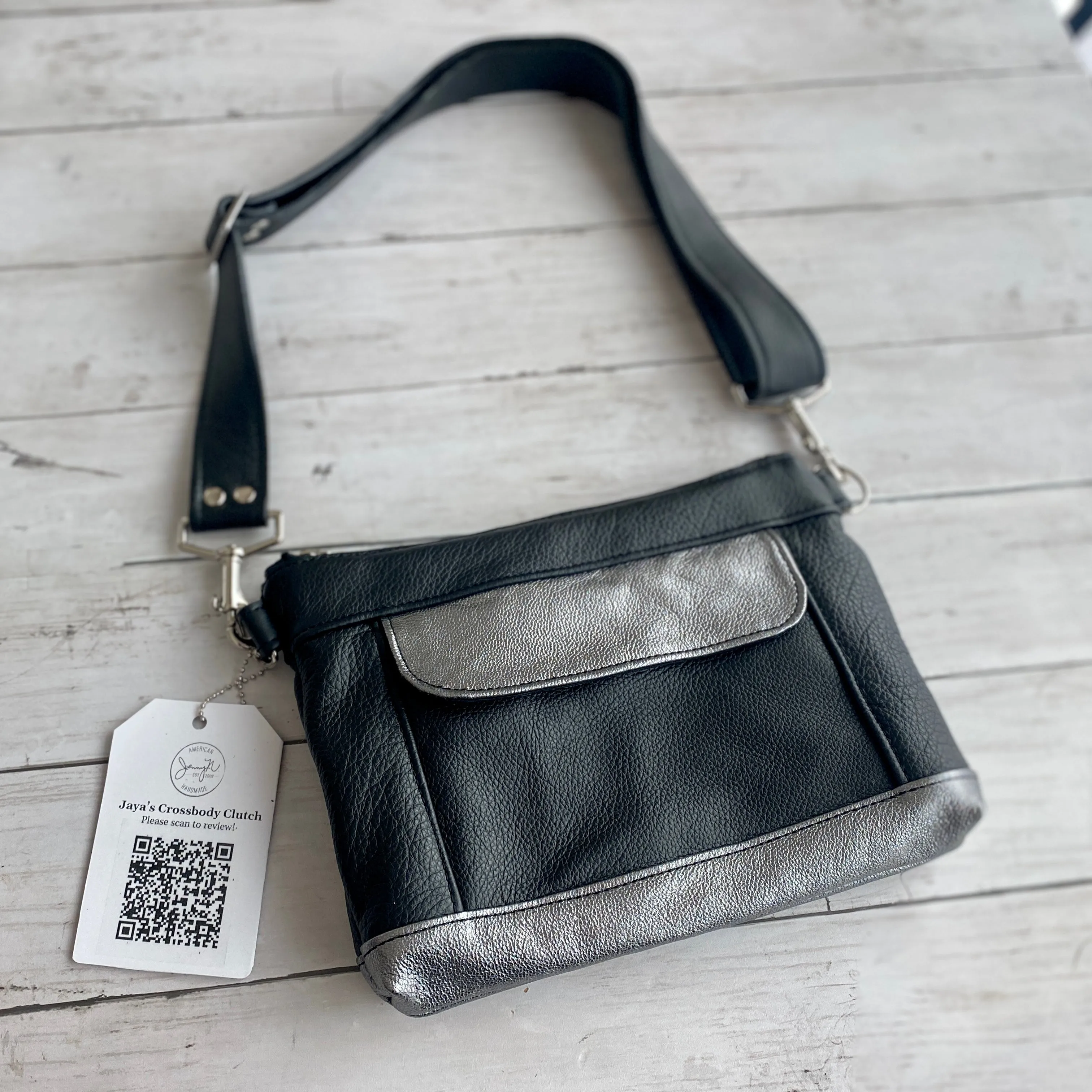 Crossbody Clutch in Rainbow Mirror Ball Heart Patchwork, Onyx, Gunmetal (  video)