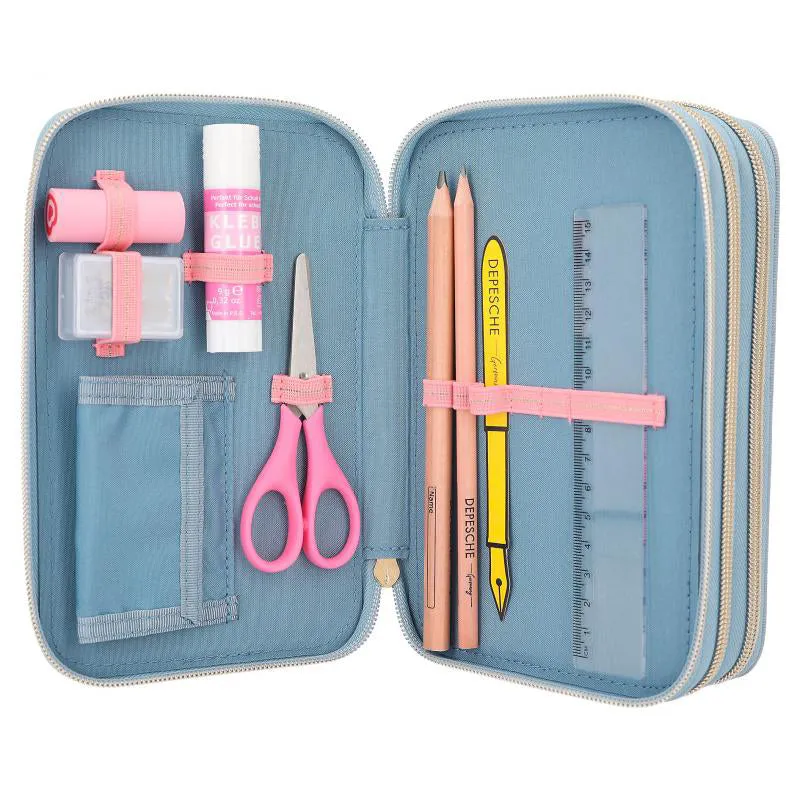 Depesche Miss Melody Triple Pencil Case Blue Quilt