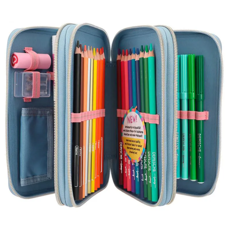 Depesche Miss Melody Triple Pencil Case Blue Quilt