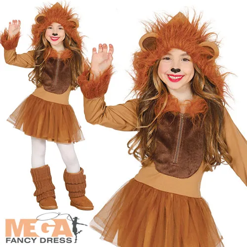 Girls Lion Fancy Dress Jungle Zoo Animal Halloween Costume