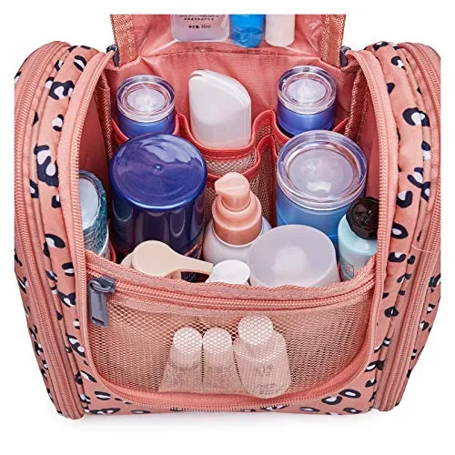 Hanging Travel Toiletry Bag Cosmetic Make up Organizer, Orange Leopard