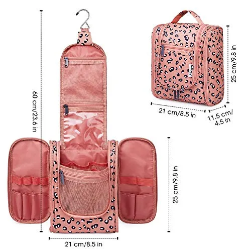 Hanging Travel Toiletry Bag Cosmetic Make up Organizer, Orange Leopard