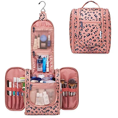 Hanging Travel Toiletry Bag Cosmetic Make up Organizer, Orange Leopard