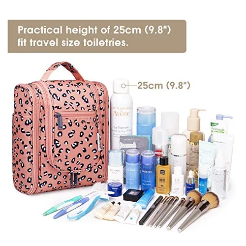 Hanging Travel Toiletry Bag Cosmetic Make up Organizer, Orange Leopard