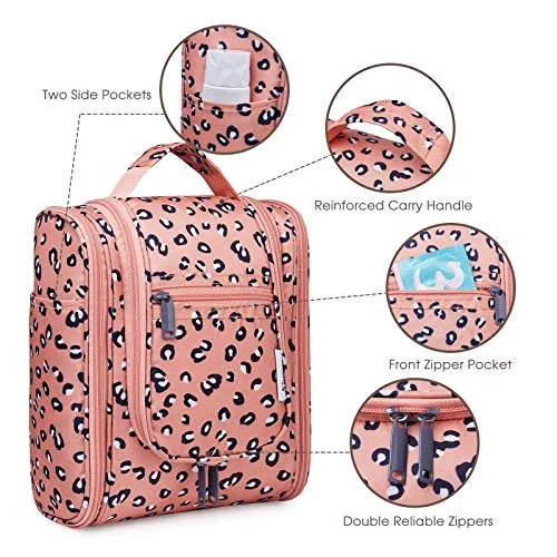 Hanging Travel Toiletry Bag Cosmetic Make up Organizer, Orange Leopard