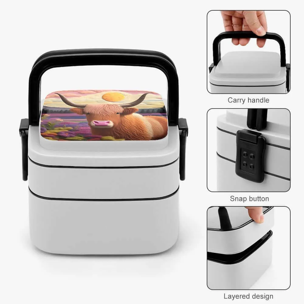 Highland Cow Design Double-layer Lunch Box
