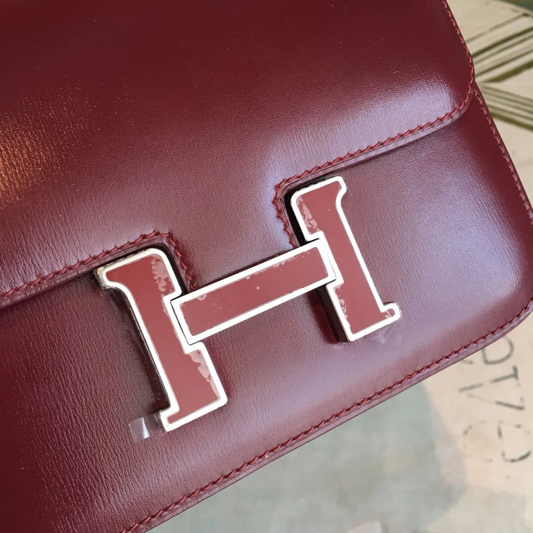 HM Constance Burgundy For Women Silver Toned Hardware 7.4in/19cm