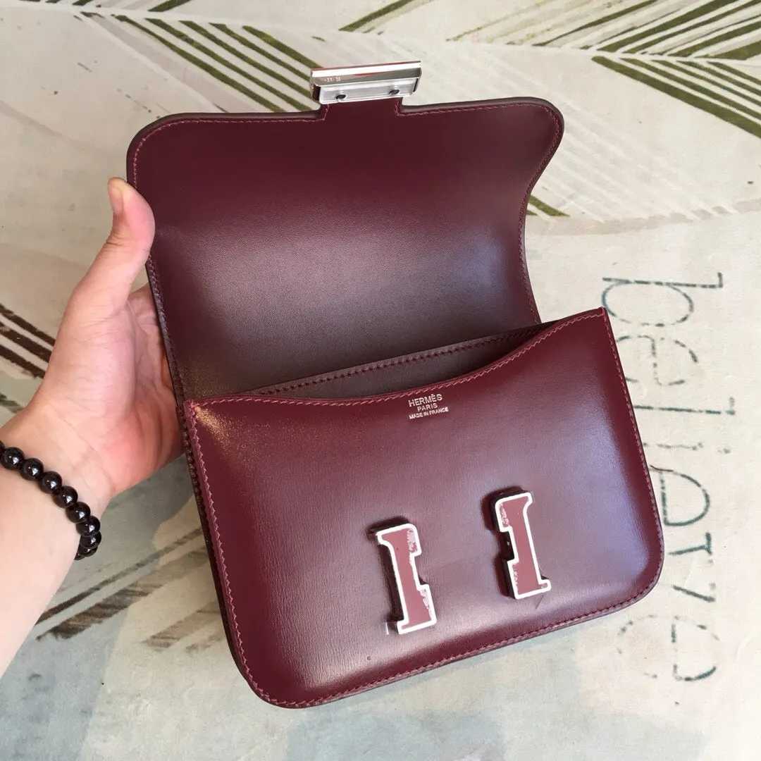 HM Constance Burgundy For Women Silver Toned Hardware 7.4in/19cm