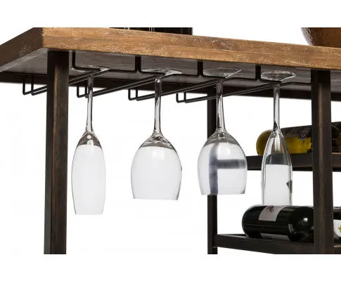 Industrial Style Wooden Bar Cart Drinks Trolley Station with Wine Bottle Rack