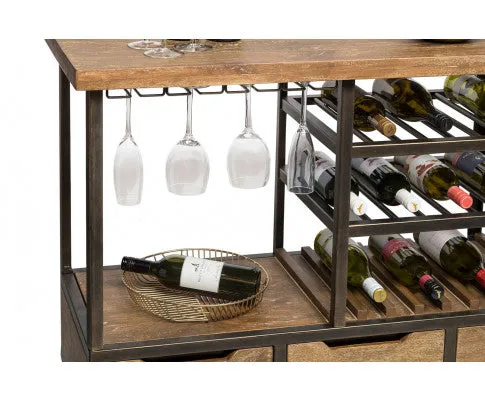 Industrial Style Wooden Bar Cart Drinks Trolley Station with Wine Bottle Rack