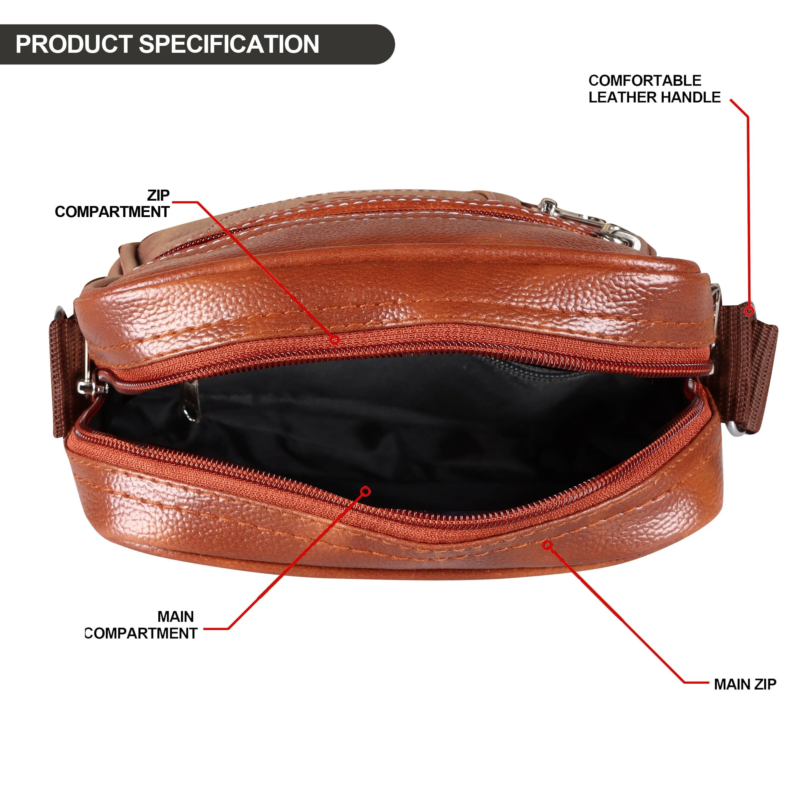 Jaxer Tan Leather Cross Body Travel Office Side Shoulder Sling Bag for Men and Women - JXRSB114