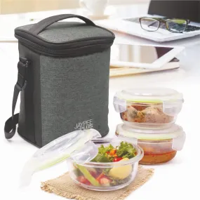 Jaypee Plus Klarozip Round 3 Microwave Safe Lunch Box for Office Glass Container Set of 3 (400 400 400) ml Transparent Leak Proof Tiffin Box