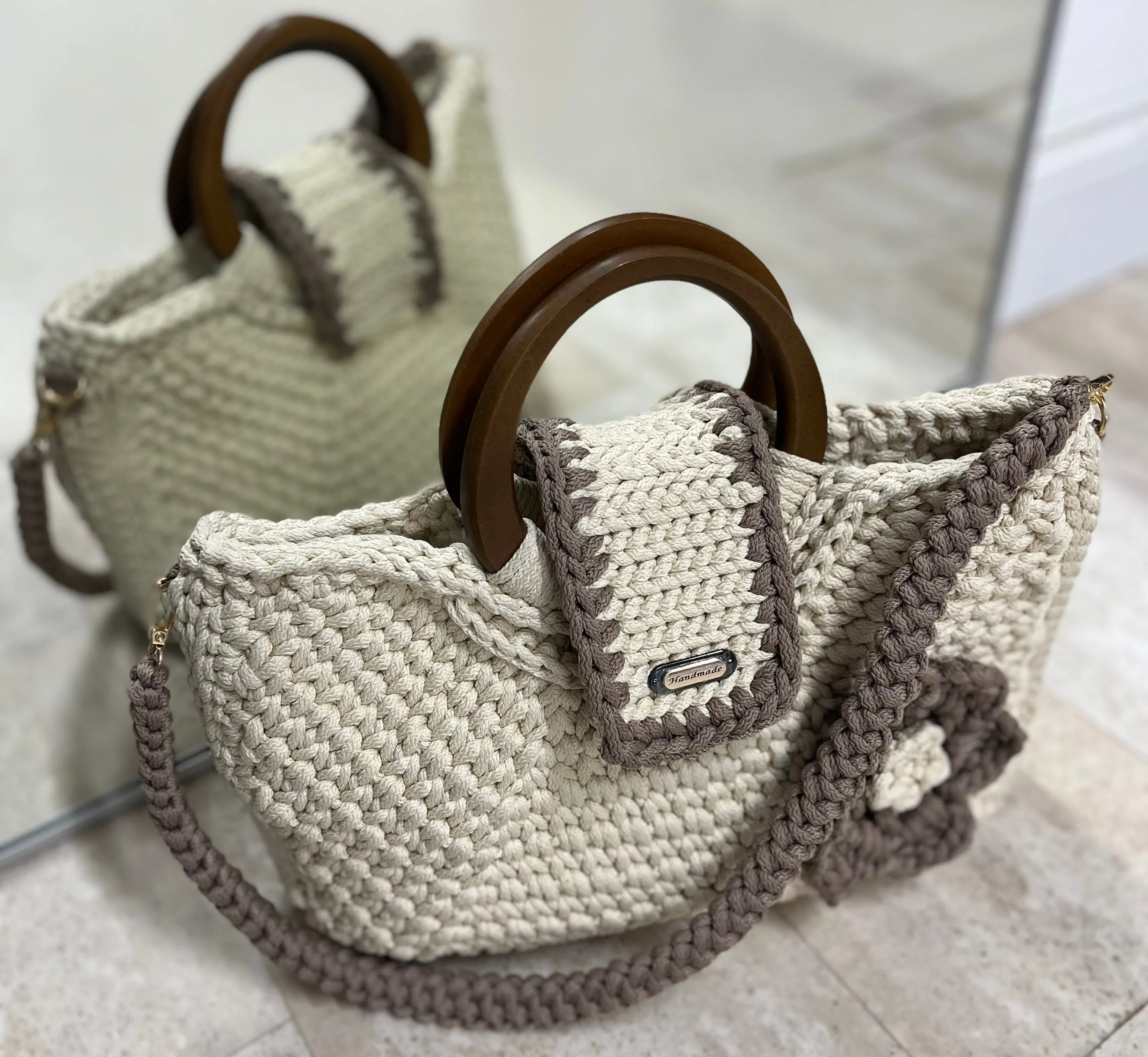 Knitted Macrame Fashionable Handbag, Autumn