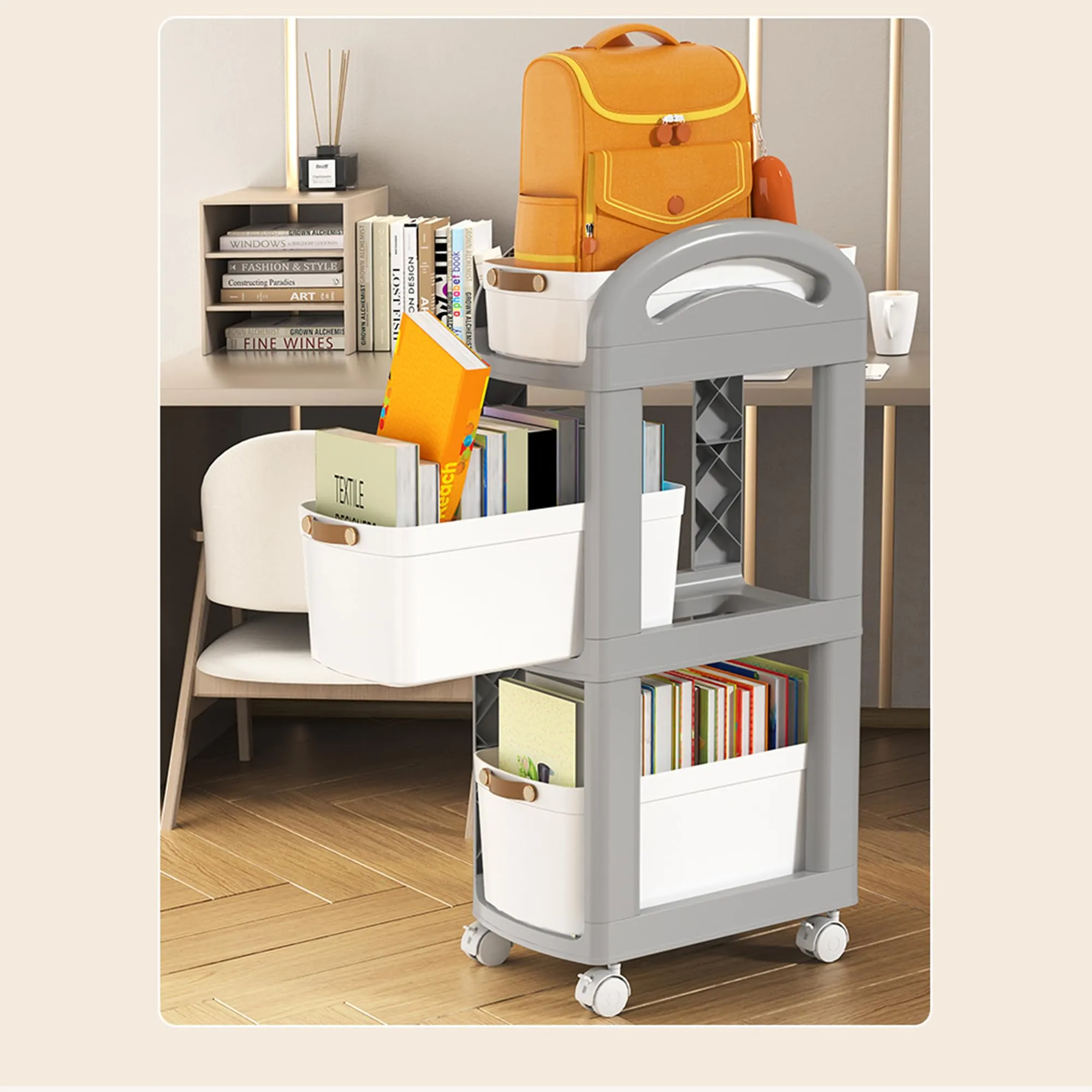 Kuber Industries Pack of 3 Multipurpose Trolley Storage Organiser | 3 Layer Shelf | Trolley with Wheels for Kitchen Accessories | Large Capacity, Easy installation, Space Saving | 812|Gray