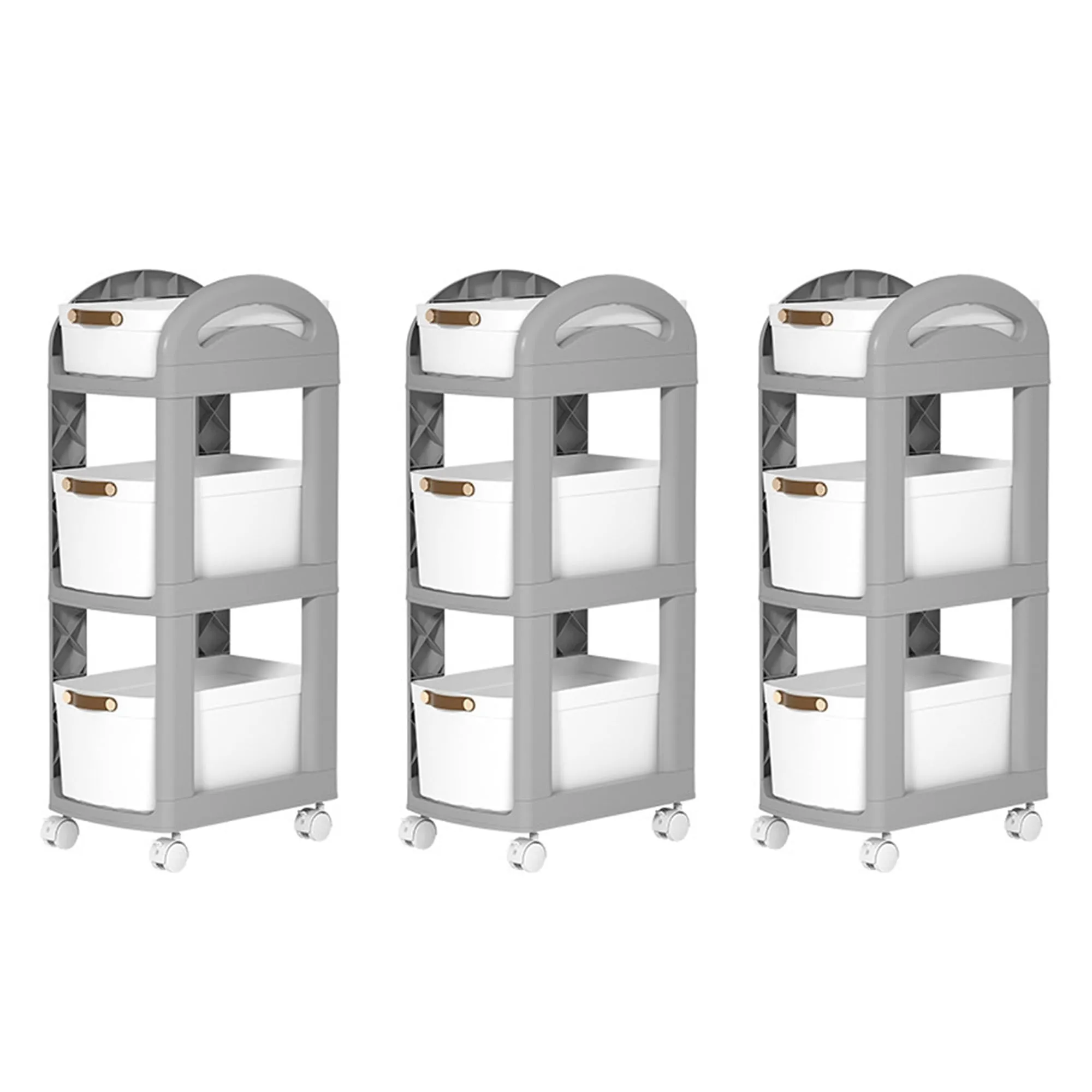 Kuber Industries Pack of 3 Multipurpose Trolley Storage Organiser | 3 Layer Shelf | Trolley with Wheels for Kitchen Accessories | Large Capacity, Easy installation, Space Saving | 812|Gray