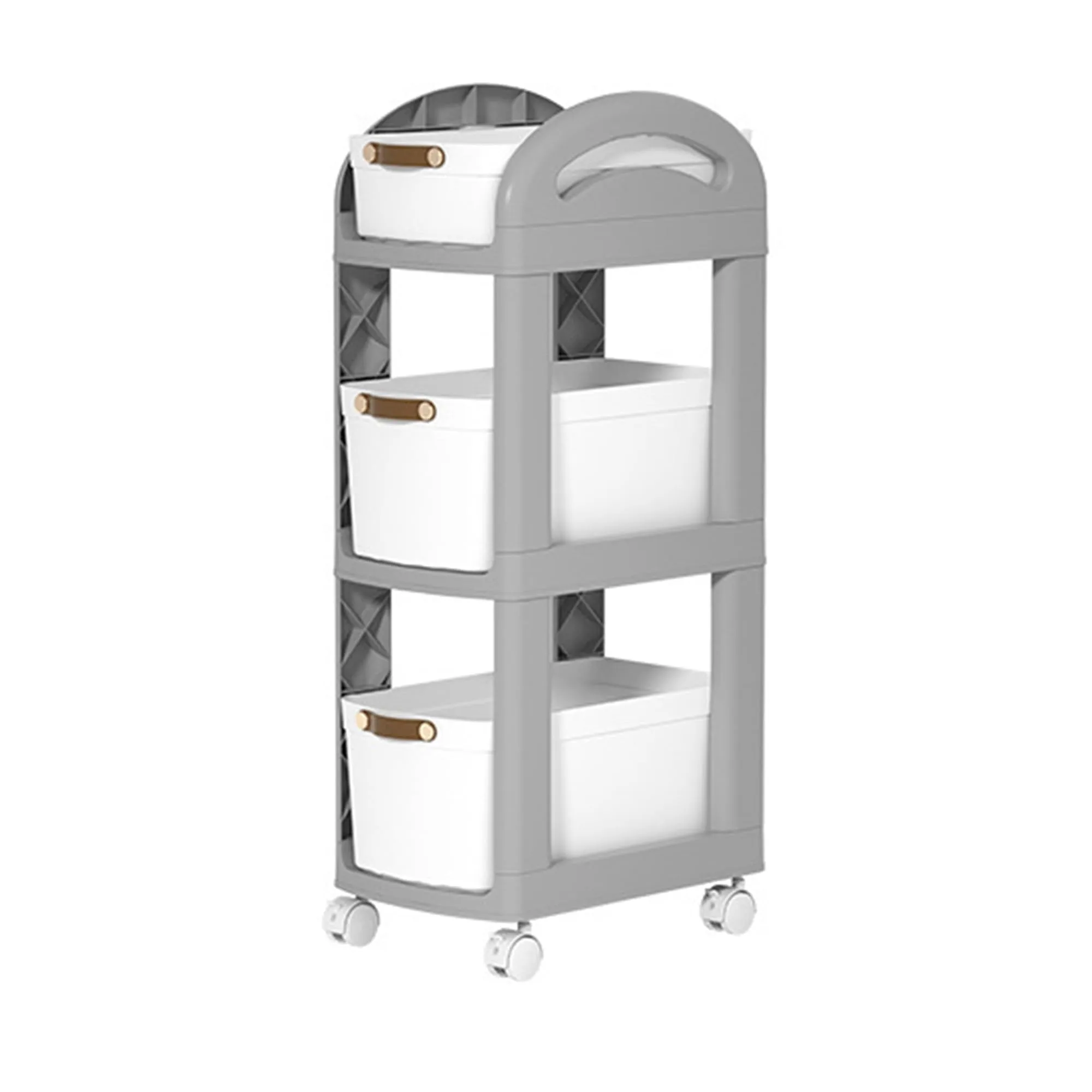 Kuber Industries Pack of 3 Multipurpose Trolley Storage Organiser | 3 Layer Shelf | Trolley with Wheels for Kitchen Accessories | Large Capacity, Easy installation, Space Saving | 812|Gray