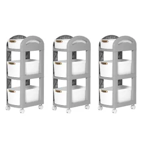 Kuber Industries Pack of 3 Multipurpose Trolley Storage Organiser | 3 Layer Shelf | Trolley with Wheels for Kitchen Accessories | Large Capacity, Easy installation, Space Saving | 812|Gray
