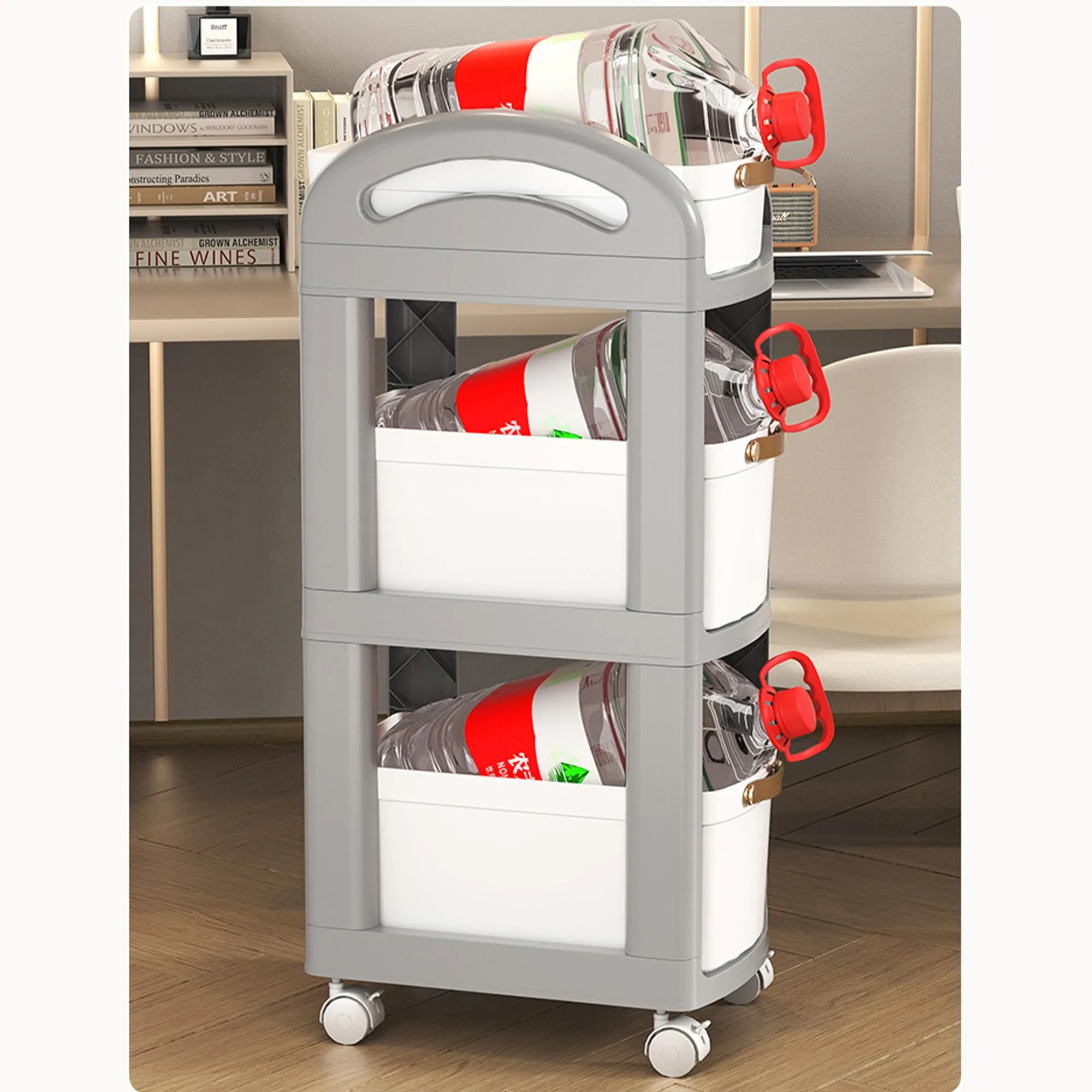 Kuber Industries Pack of 3 Multipurpose Trolley Storage Organiser | 3 Layer Shelf | Trolley with Wheels for Kitchen Accessories | Large Capacity, Easy installation, Space Saving | 812|Gray