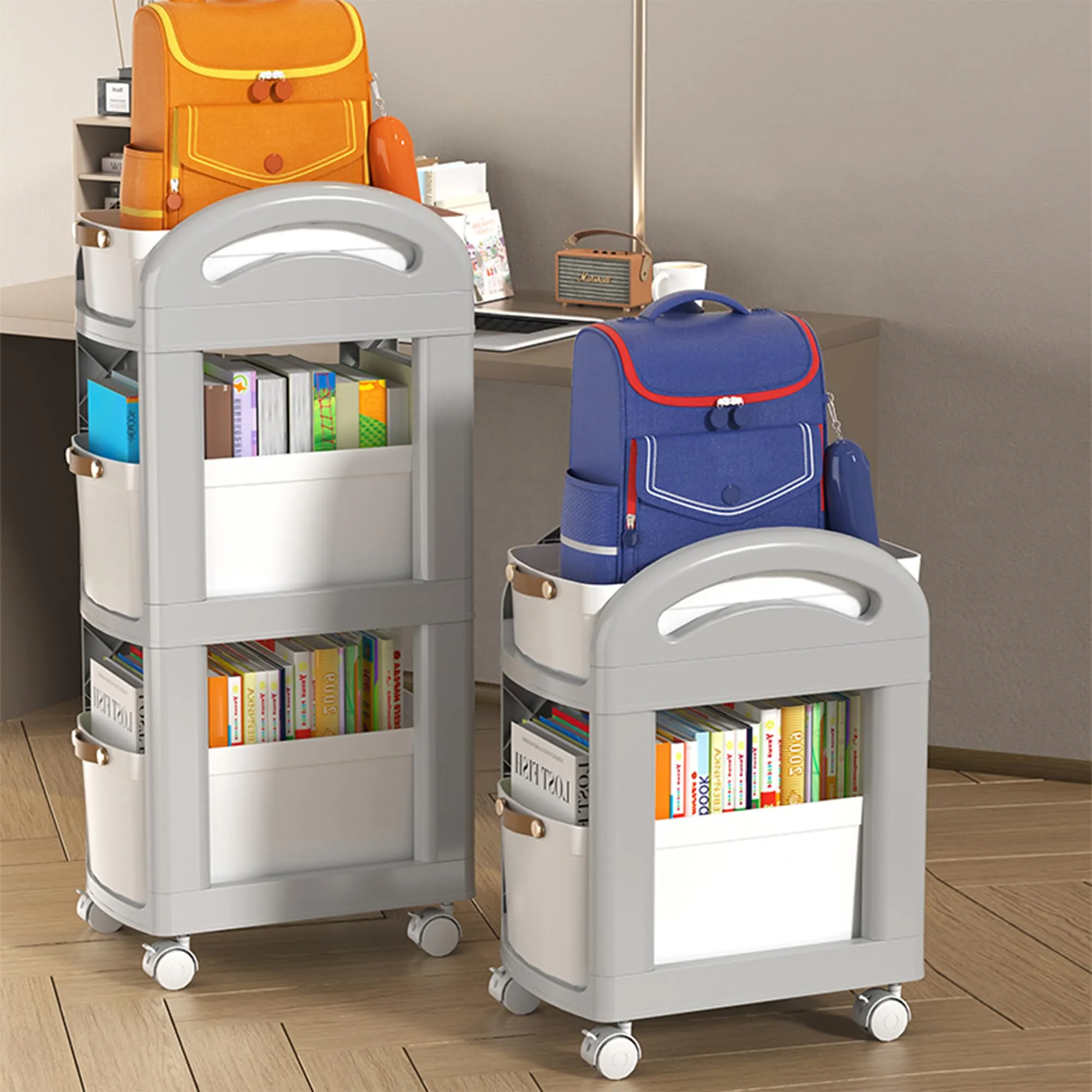 Kuber Industries Pack of 3 Multipurpose Trolley Storage Organiser | 3 Layer Shelf | Trolley with Wheels for Kitchen Accessories | Large Capacity, Easy installation, Space Saving | 812|Gray
