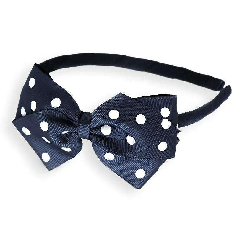 Large Navy Polka Dot Alice Headband