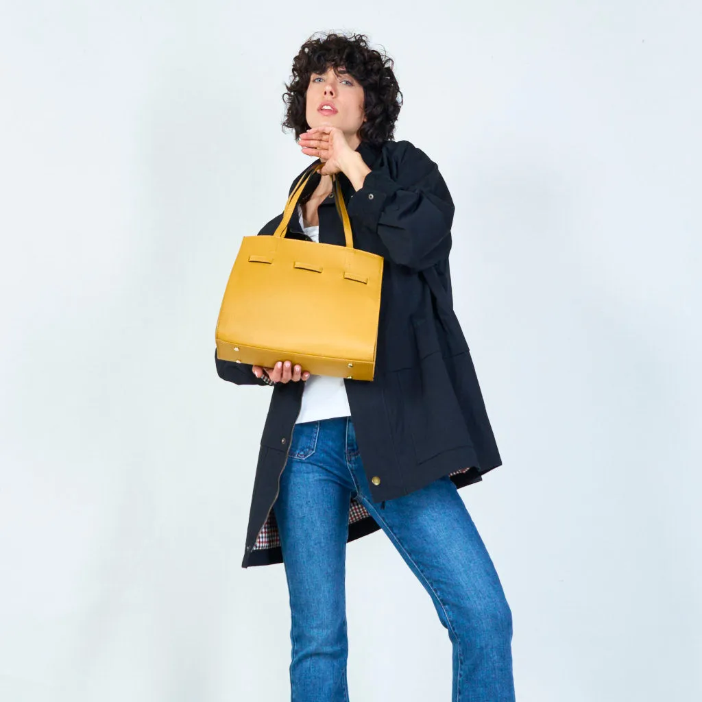 Leather tote with buckle detail wholesale