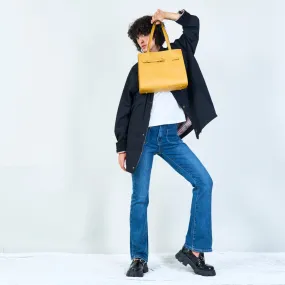 Leather tote with buckle detail wholesale