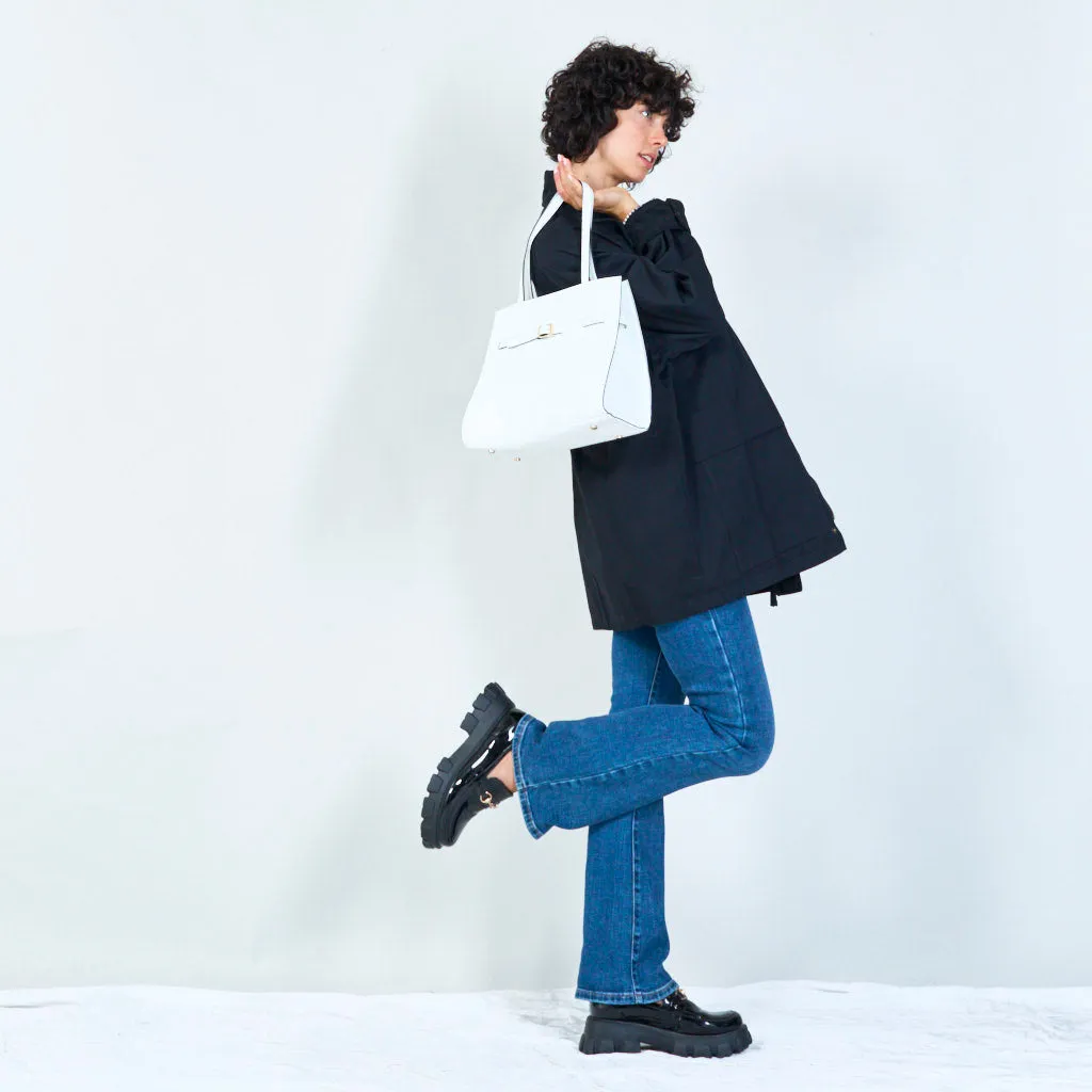 Leather tote with buckle detail wholesale