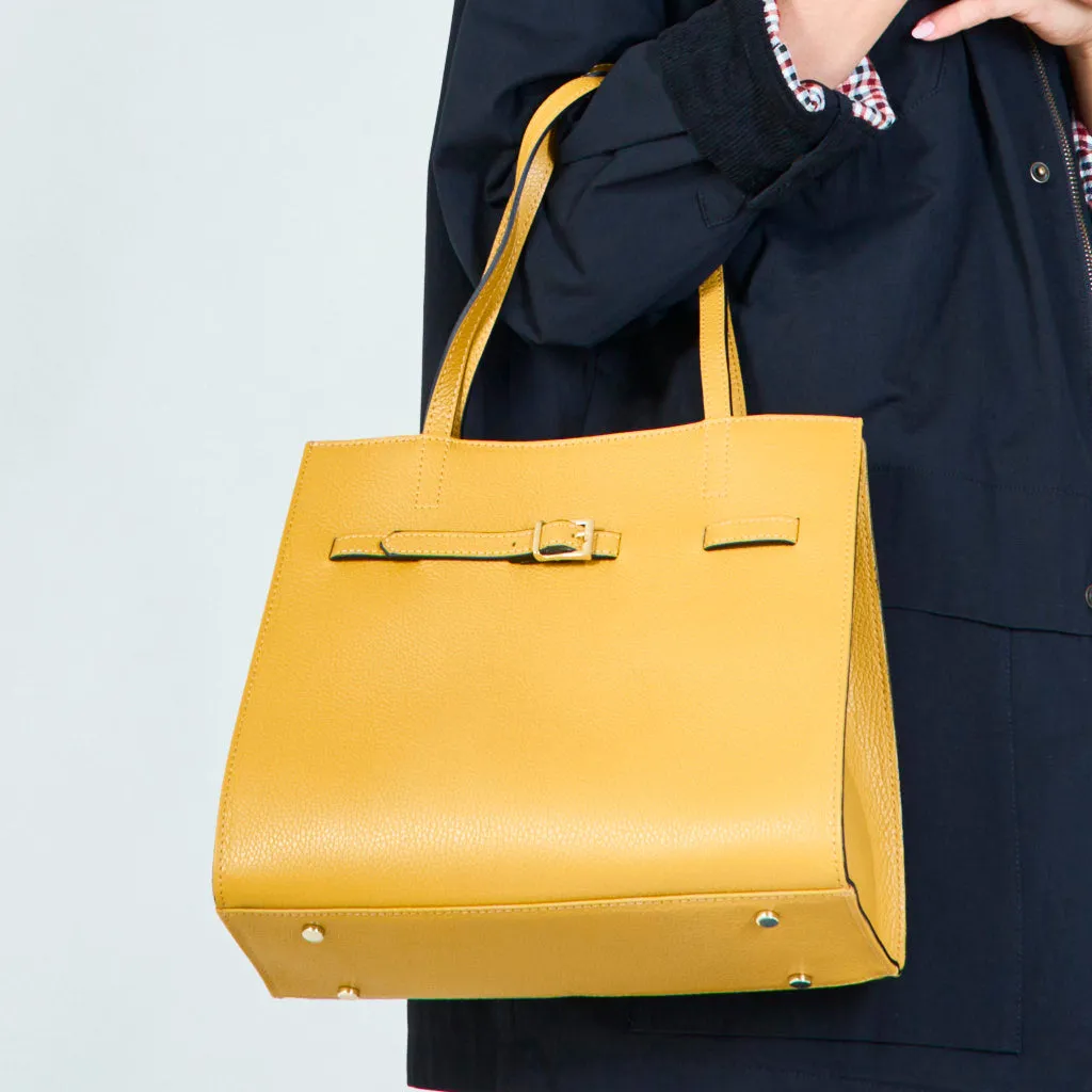 Leather tote with buckle detail wholesale