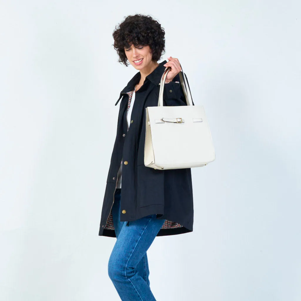 Leather tote with buckle detail wholesale