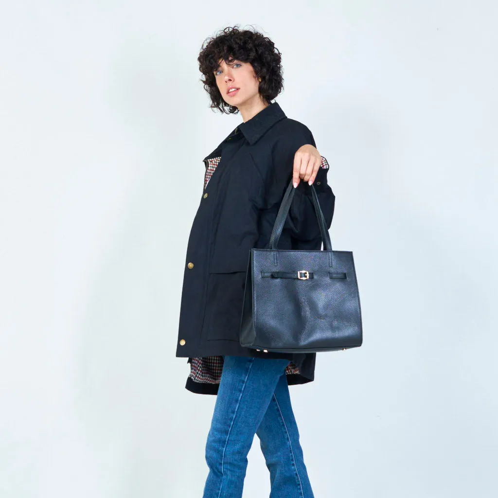 Leather tote with buckle detail wholesale