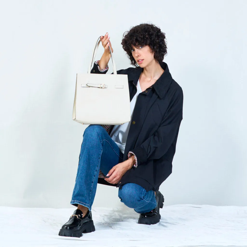 Leather tote with buckle detail wholesale