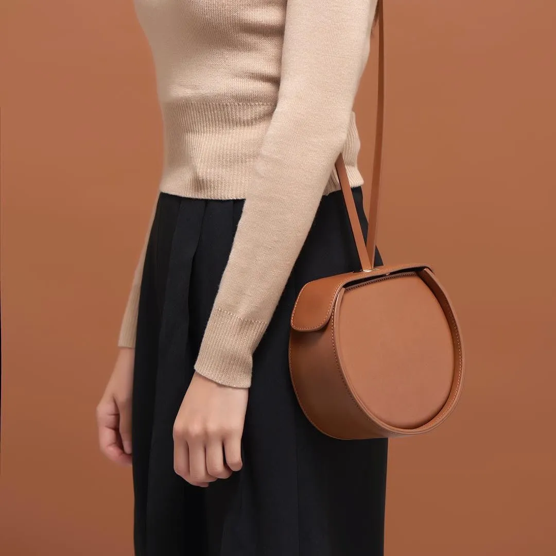 Leather Womens Circle Handbags Small Leather Crossbody Bags Purse