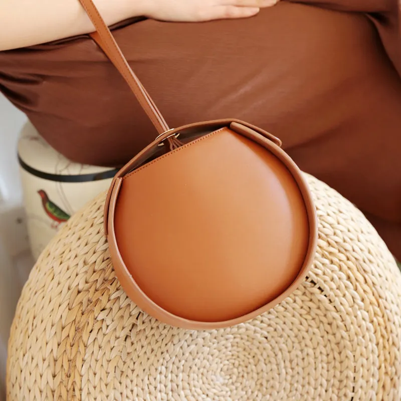 Leather Womens Circle Handbags Small Leather Crossbody Bags Purse