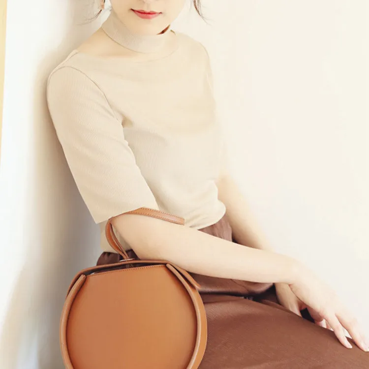 Leather Womens Circle Handbags Small Leather Crossbody Bags Purse