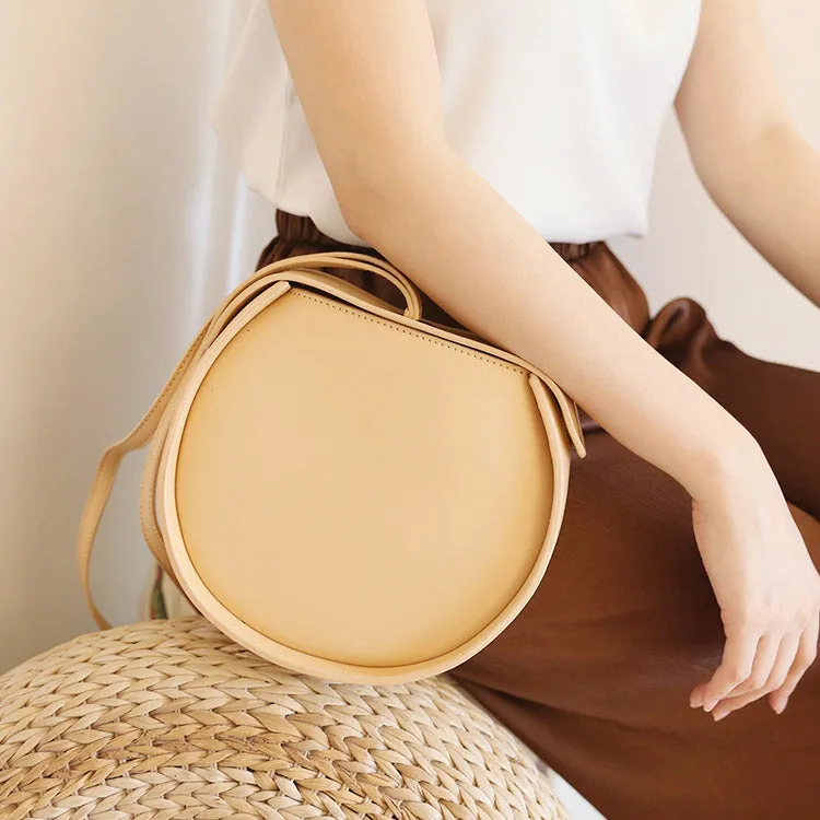 Leather Womens Circle Handbags Small Leather Crossbody Bags Purse