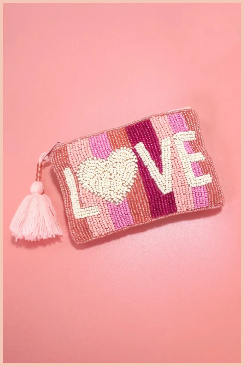 LOVE Seed Bead Coin Purse