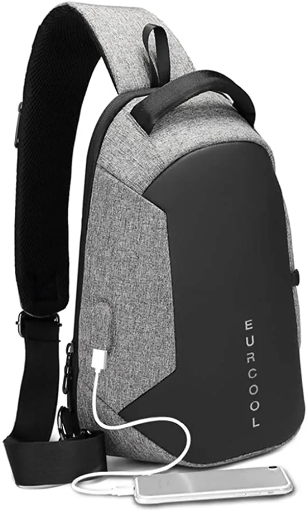 Men's Grey Water Repellent Cross Body Chest Bag