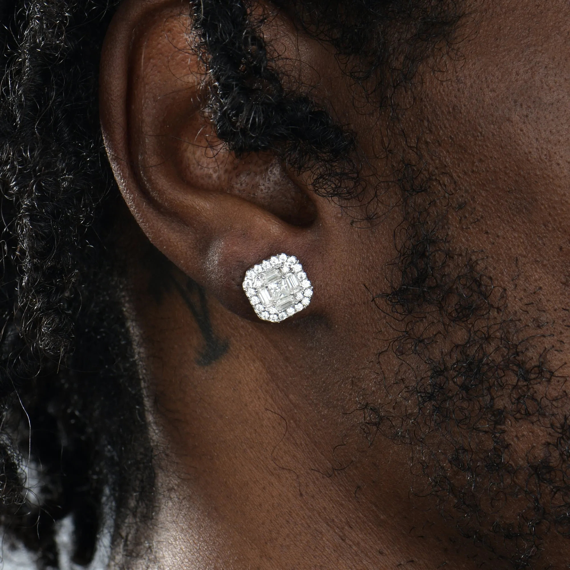 Moissanite Halo Stud Earring