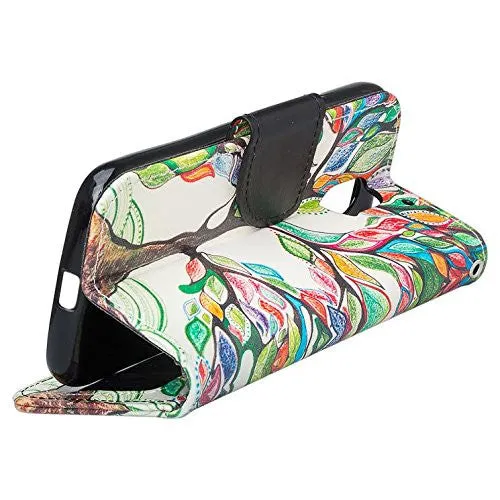 Moto G4 (4th Gen) Case | Moto G4 Plus Case, Wrist Strap Pu Leather Magnetic Fold[Kickstand] Wallet Case with ID & Card Slots for Motorola G4/G4 Plus - Vibrant Tree