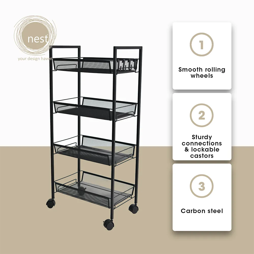 NEST DESIGN LAB 4 Multi-Tier Narrow Kitchen Storage Trolley Cart