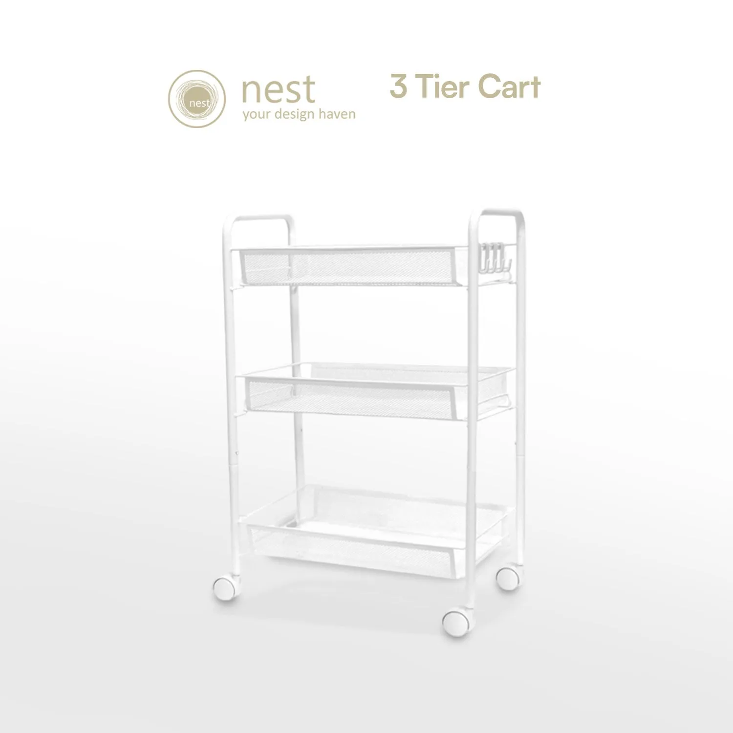 NEST DESIGN LAB Premium Narrow Kitchen Storage Trolley Cart - White