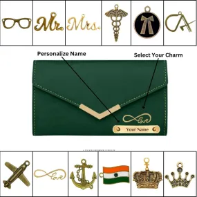 Personalized Womens Wallet with Name & Charms - Green
