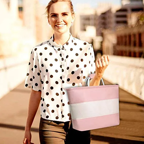 Pink and Ivory Insulated Leakproof Lunch Tote Bag Cooler with Zipper & Pocket