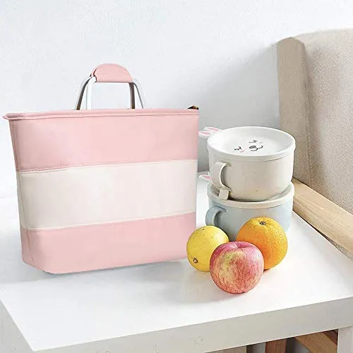Pink and Ivory Insulated Leakproof Lunch Tote Bag Cooler with Zipper & Pocket